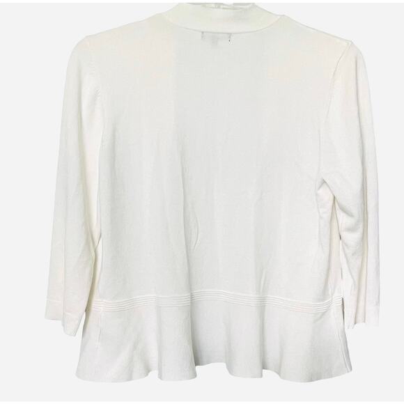 VERVE AMI OPEN- FRONT SLIGHTLY RUFFLED HEMLINE SWEATER, WOMENS-XL-IVORY, LNG SLV - Picture 5 of 12
